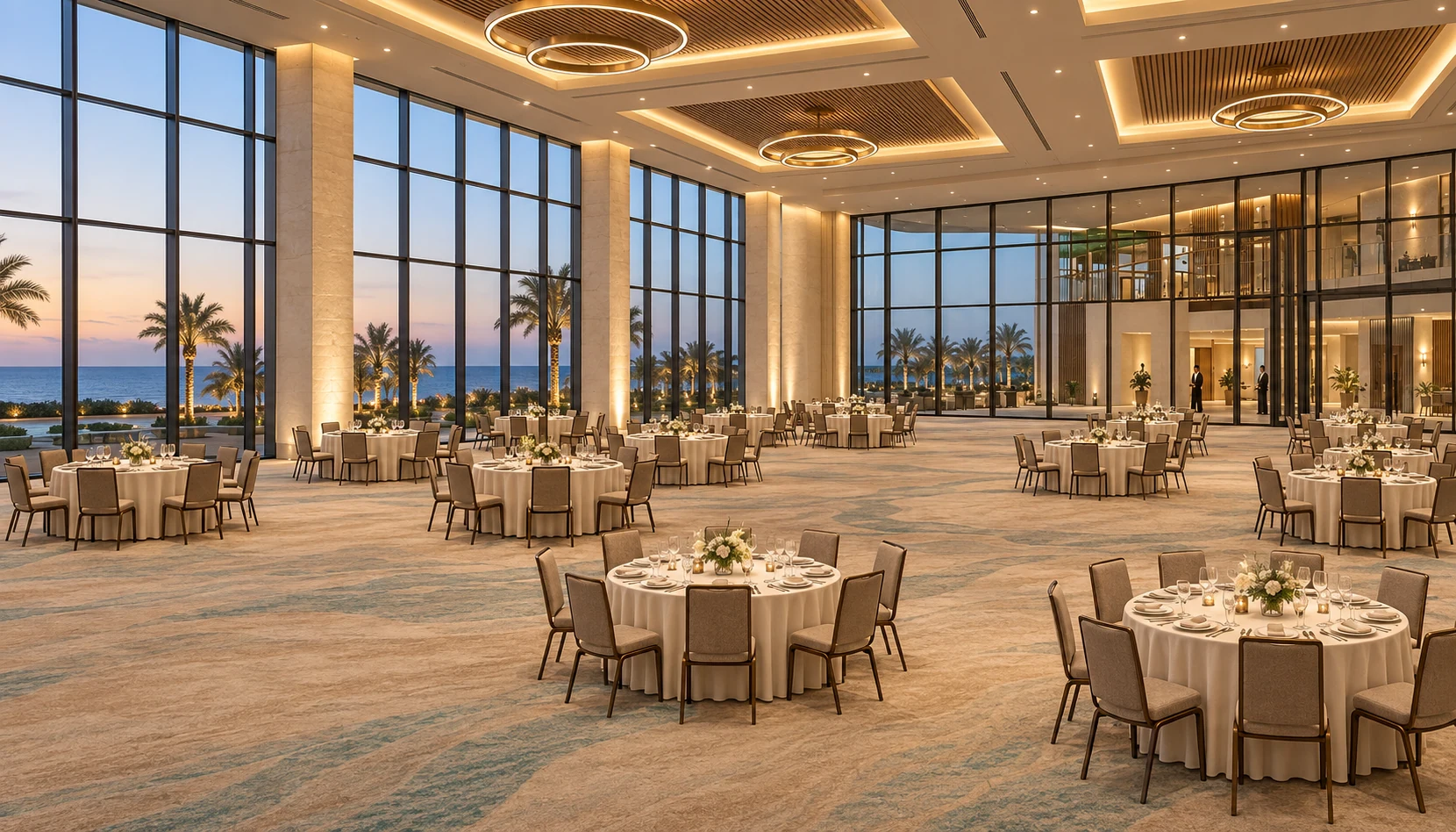 Banquet hall: a generous glazed edge and a clear relationship with prefunction space.
