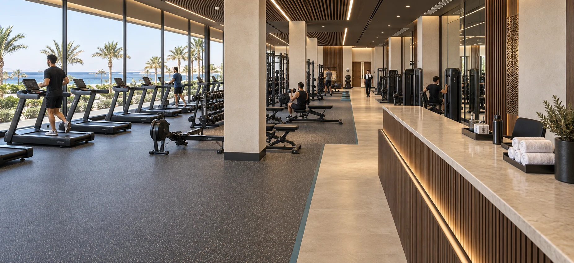 Fitness centre · View 01Cardio and strength areas take advantage of perimeter daylight and views.